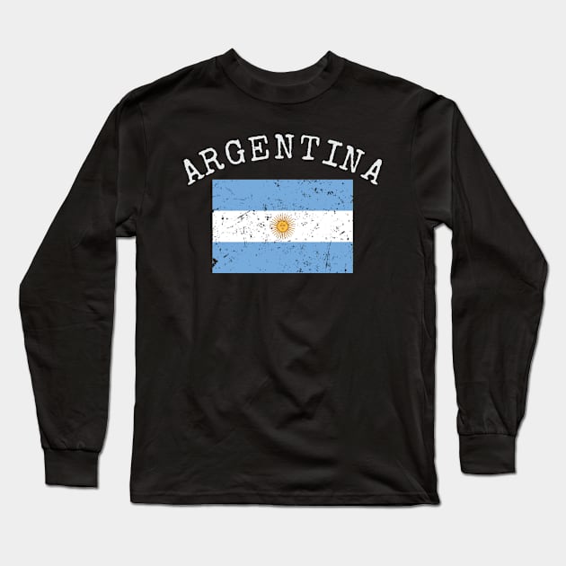 Flag of Argentina Distressed & Faded Retro Vintage Design Long Sleeve T-Shirt by PerttyShirty